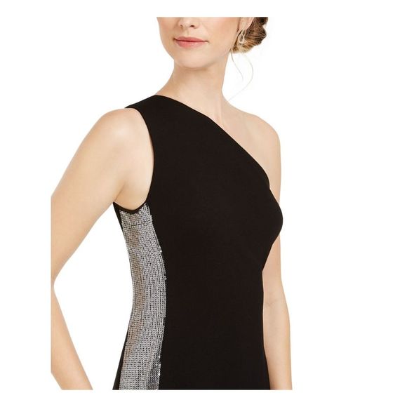 VINCE CAMUTO Womens Black One-shoulder Sleeveless Maxi Evening Dress Petites 4P - Picture 3 of 4